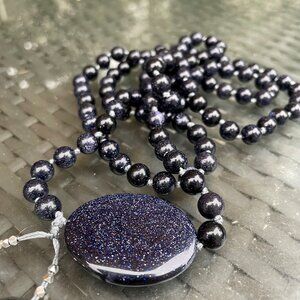 Custom Hand Knotted Goldstone and Glass Mala Necklace/ Meditation Jewelry